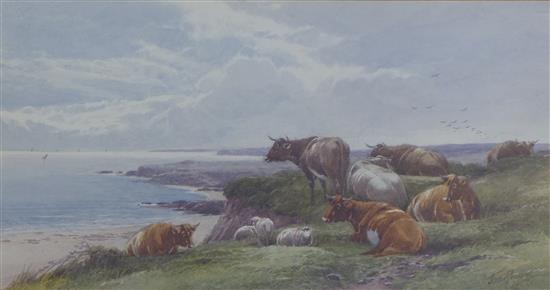 Tom Rowden (1842-1926) The coast near Exmouth, Devon, 7 x 13.5in.